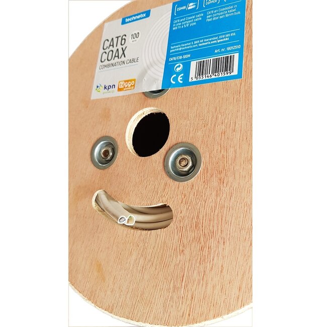 Technetix CAT6 UTP / COAX-18 4G/LTE proof combinatiekabel op haspel voor binnen / wit - 100 meter