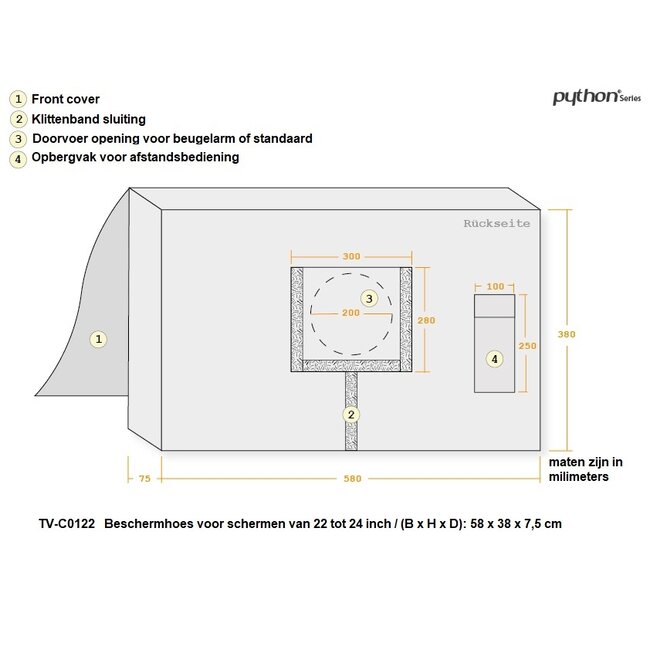 Python beschermhoes met transparante doorkijk voor schermen van 22 tot 24 inch