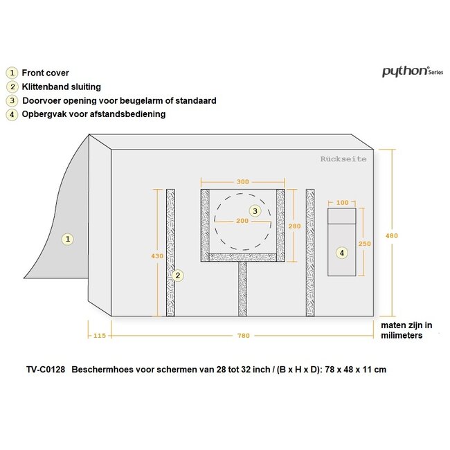 Python beschermhoes met transparante doorkijk voor schermen van 28 tot 32 inch