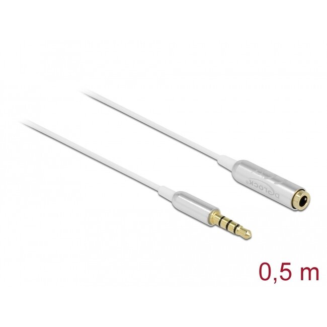 Delock Audio Extension Cable Stereo Jack 3.5 mm 4 pin male to female Ultra Slim 0.5 m white