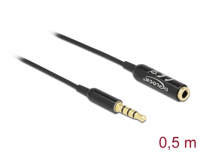 Delock Audio Extension Cable Stereo Jack 3.5 mm 4 pin male to female Ultra Slim 0.5 m black |