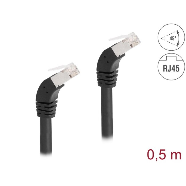 Delock RJ45 Network Cable Cat.6A S/FTP 45° downwards angled 0.5 m black