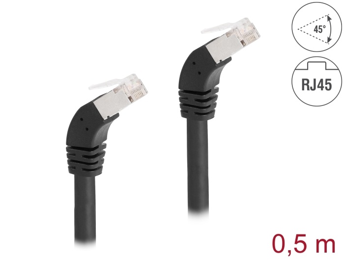 Delock RJ45 Network Cable Cat.6A S/FTP 45° downwards angled 0.5 m black |