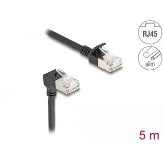 Delock RJ45 Network Cable Cat.6A S/FTP Slim 90° downwards angled / straight 5 m black