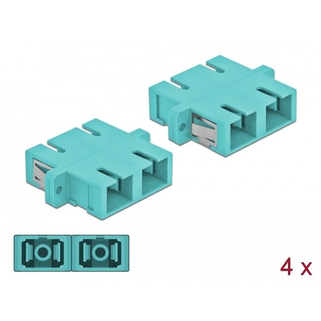 Delock Optical Fiber Coupler SC Duplex female to SC Duplex female Multi-mode 4 pieces light blue
