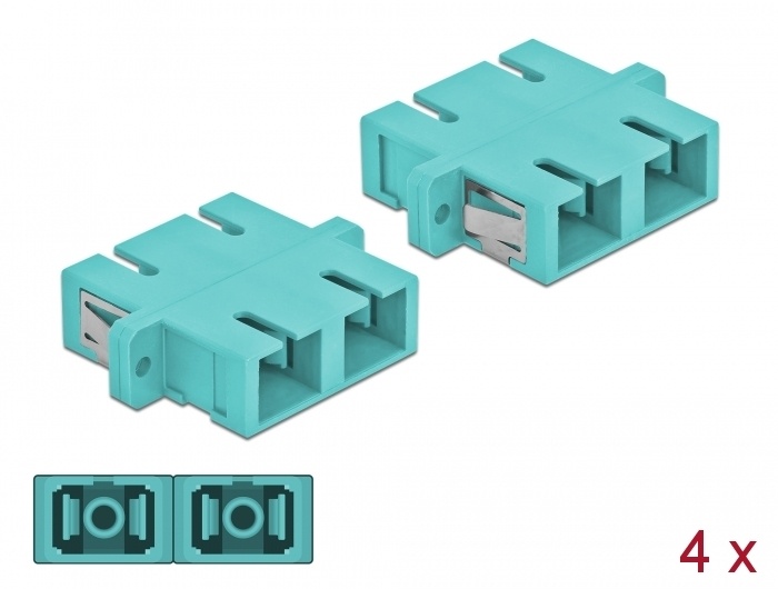 Delock Optical Fiber Coupler SC Duplex female to SC Duplex female Multi-mode 4 pieces light blue |
