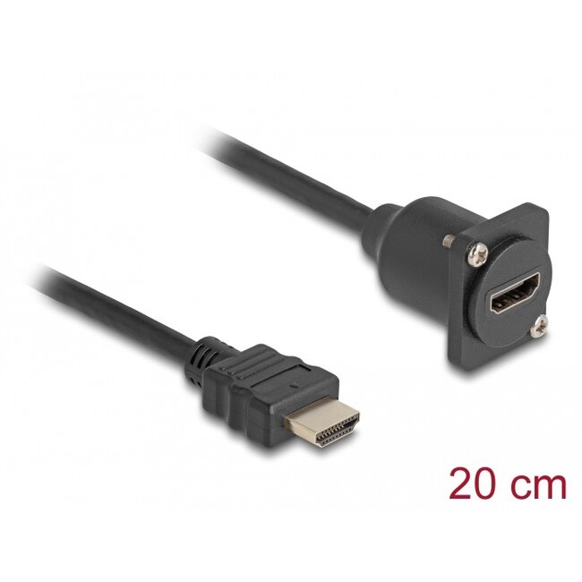 Delock D-Type HDMI cable male to female black 20 cm