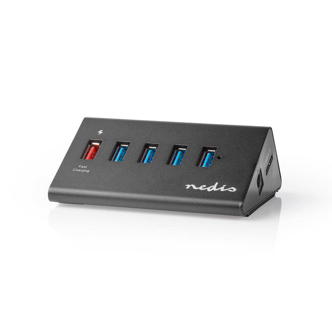 Nedis USB hub met 5 poorten - USB3.0 - Quick Charge 3.0 - externe 12V voeding / zwart - 1 meter