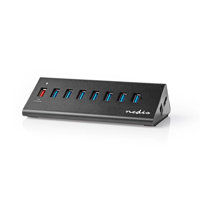 Nedis USB hub met 8 poorten - USB3.0 - Quick Charge 3.0 - externe 12V voeding / zwart - 1 meter