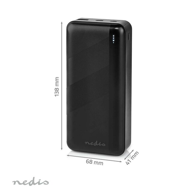 Nedis Powerbank Fast Charge met 1x USB-A en 1x USB-C (max. 3A) - 30.000 mAh / zwart