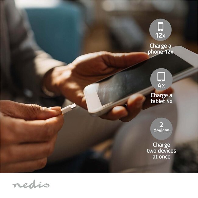 Nedis Powerbank Fast Charge met 1x USB-A en 1x USB-C (max. 3A) - 30.000 mAh / zwart