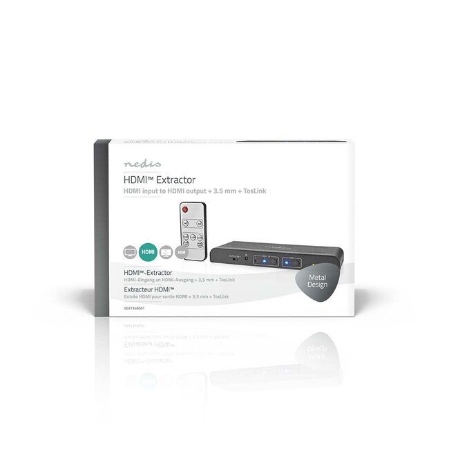 Nedis HDMI schakelaar 2 naar 1 met audio extractor en ARC converter - HDMI2.0 (4K 60Hz + HDR) / zwart