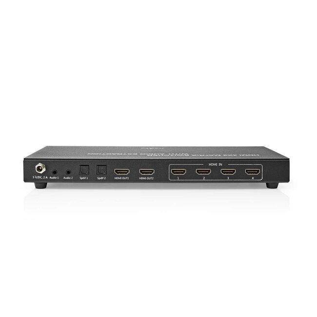 Nedis HDMI matrix schakelaar 4 naar 2 met audio extractor en ARC converter - HDMI2.0 (4K 60Hz + HDR) / zwart