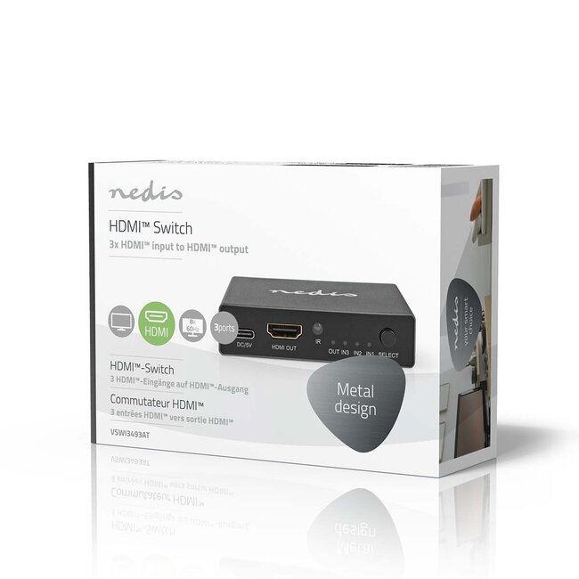 Nedis HDMI schakelaar 3 naar 1 met afstandsbediening - HDMI2.1 (8K 60Hz + HDR) / zwart