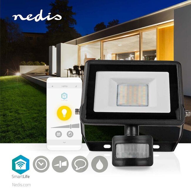 Nedis SmartLife Wi-Fi dimbare schijnwerper met bewegingssensor voor buiten / zwart