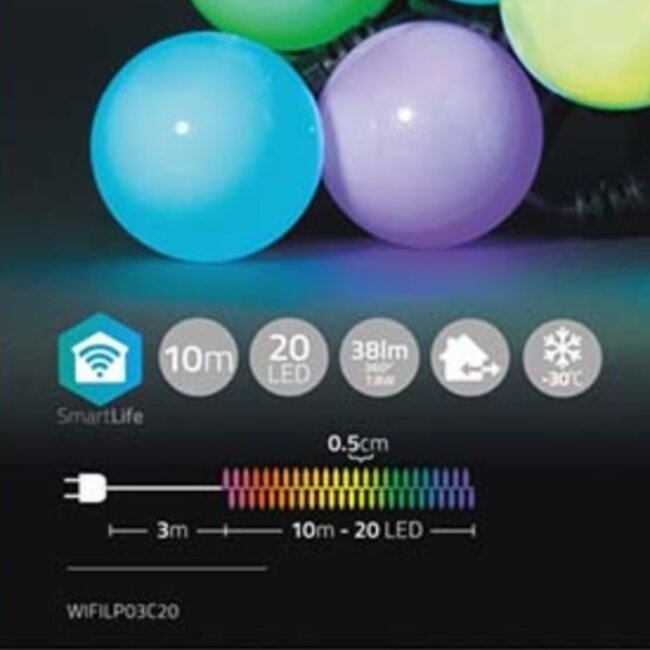 Nedis SmartLife Wi-Fi decoratieve LED-feestverlichting (grote bollen) - 10m - 20 LED's / full-color