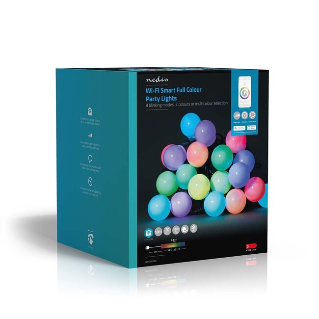 Nedis SmartLife Wi-Fi decoratieve LED-feestverlichting (grote bollen) - 10m - 20 LED's / full-color