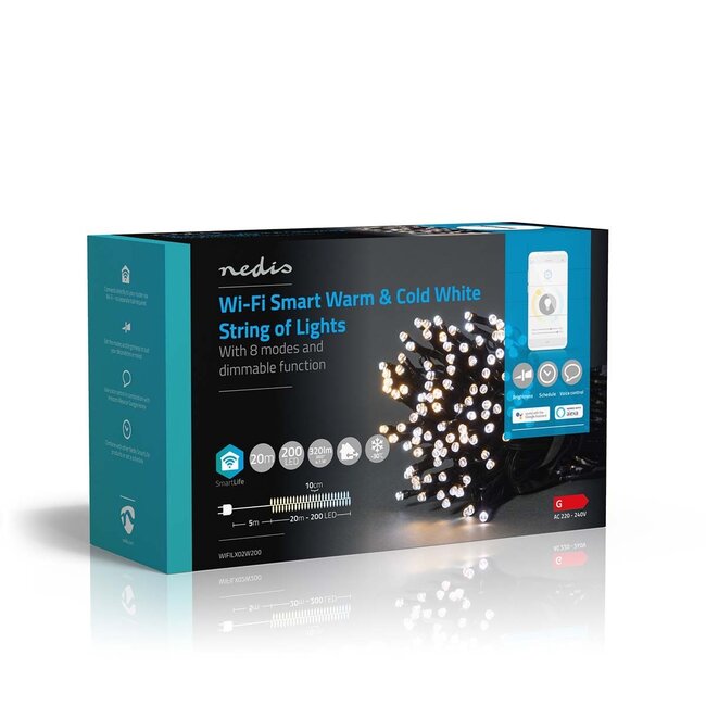 Nedis SmartLife Wi-Fi decoratief LED-lichtsnoer - 20m - 200 LED's / warm-wit tot koud-wit