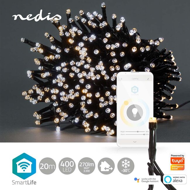 Nedis SmartLife Wi-Fi decoratief LED-lichtsnoer - 20m - 400 LED's / warm-wit tot koud-wit