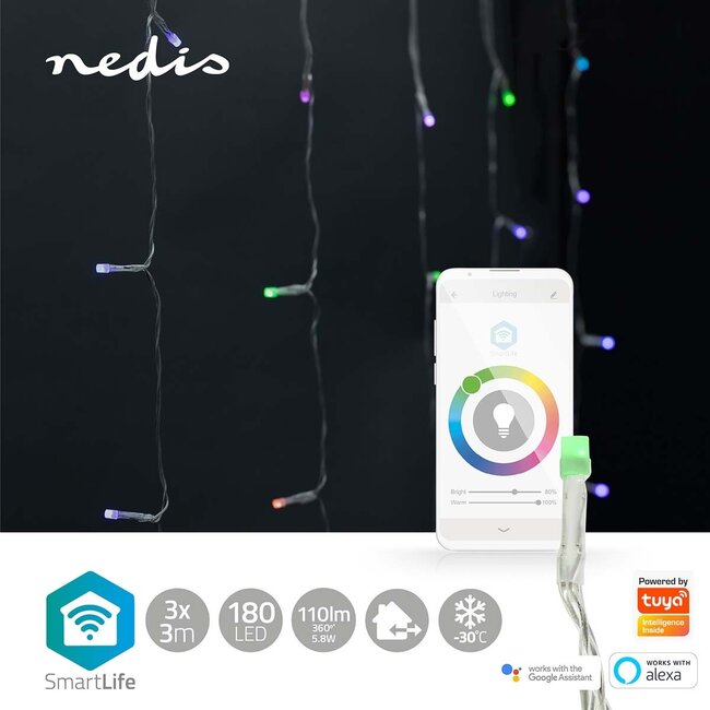Nedis SmartLife Wi-Fi decoratief LED-lichtgordijn - 10x 3m - 180 LED's / full-color
