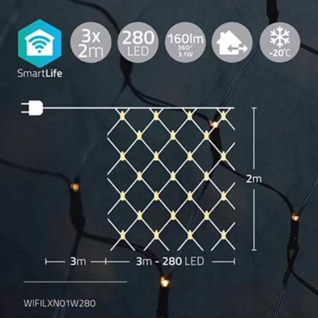 Nedis SmartLife Wi-Fi decoratief LED-lichtnet - 3x 2m - 280 LED's / warm-wit