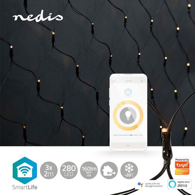 Nedis SmartLife Wi-Fi decoratief LED-lichtnet - 3x 2m - 280 LED's / warm-wit