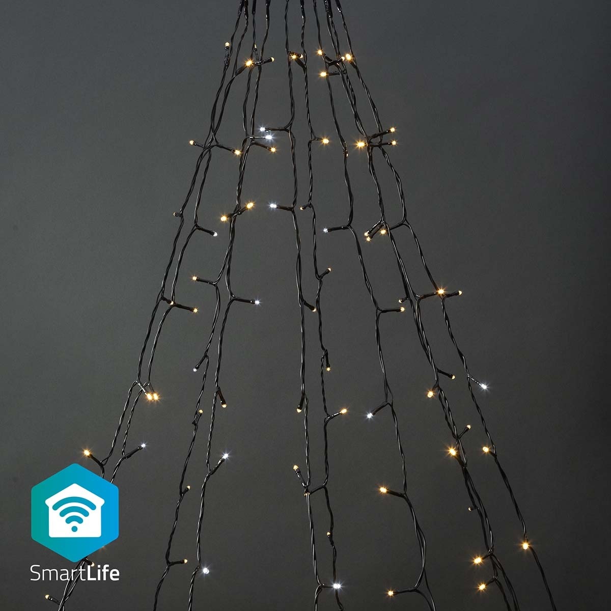 Slimme Wifi LED Kerstboom Verlichting - Warm tot koel Wit - 10 x 2 meter - 200 LED's - IP65 - Zwart