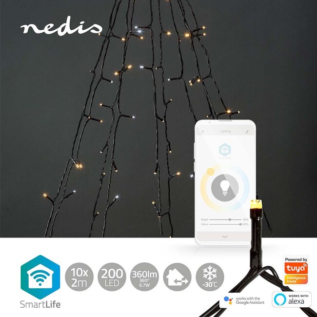 Nedis Smartlife Wi-Fi decoratieve LED-boomverlichting - 10x 2m - 200 LED's / warm-wit tot koud-wit
