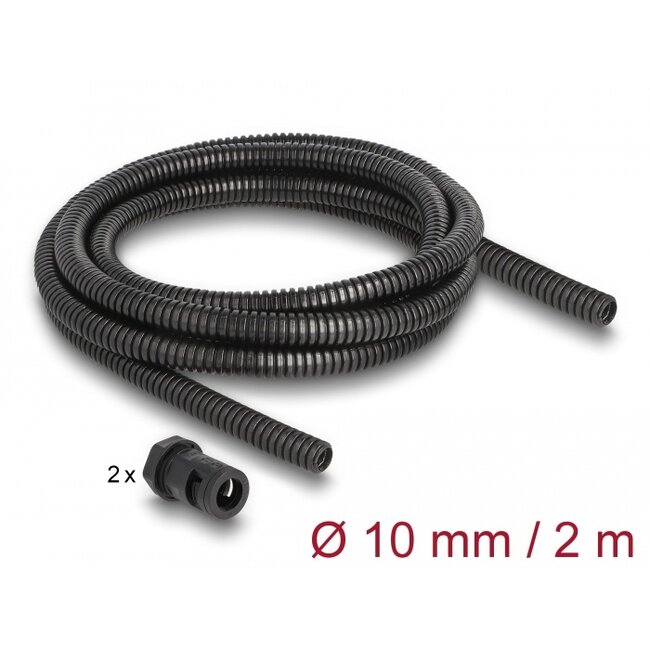Delock Cable protection sleeve 2 m x 10 mm with PG7 conduit fitting set black