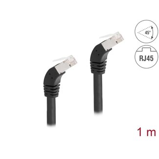 Delock RJ45 Network Cable Cat.6A S/FTP 45° downwards angled 1 m black