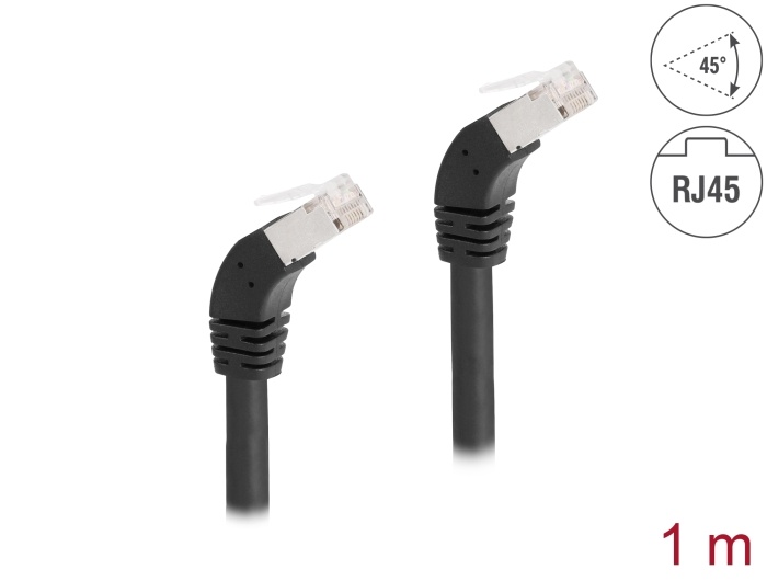 Delock RJ45 Network Cable Cat.6A S/FTP 45° downwards angled 1 m black |