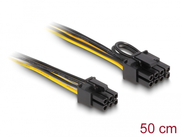 Delock Power Cable PCI Express 6 pin male to PCI Express 6+2 pin male 50 cm |