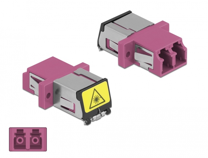 DeLOCK 86901. Aansluiting type: LC/LC, Kleur van het product: Violet, Draad modus structuur: Multimode. Breedte: 12,7 mm, Diepte: 29,2 mm, Hoogte: 9,3 mm. Aantal per verpakking: 1