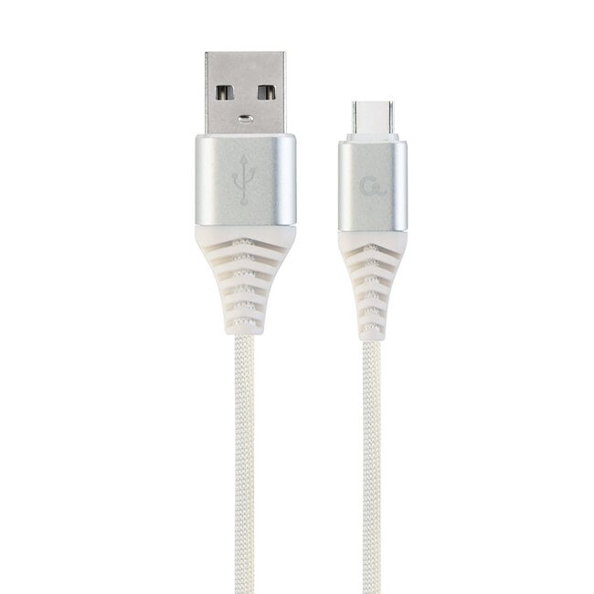 Premium USB-C laad- & datakabel zilver/wit 2 meter