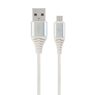 Cablexpert Premium micro-USB laad- & datakabel 'katoen', 2 m, zilver/wit