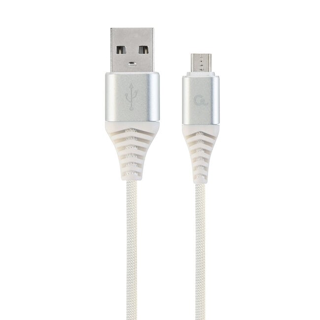 Premium micro-USB laad- & datakabel 'katoen', 2 m, zilver/wit