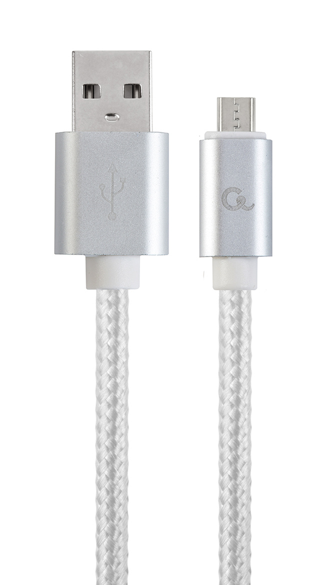 Micro-USB kabel katoen, 1.8 meter zilver, Blister