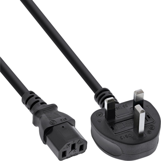 InLine® Voedingskabel, netstekker Engeland naar IEC connector, 1.8m