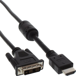 InLine® InLine® HDMI-DVI kabel, 19-pins M naar 18+1, zwart, 5m, met ferrietkernen