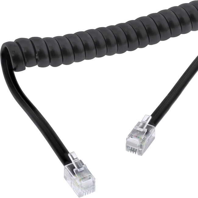 InLine® Telephone spiraalkabel, RJ10 (4P4C), zwart, 4m