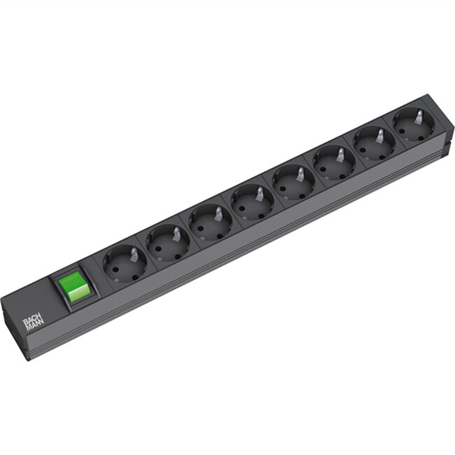 BACHMANN 19" stekkerdoos 8-voudig, met schakelaar, zwart