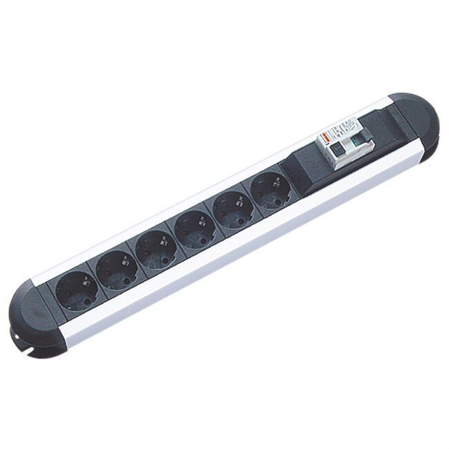 BACHMANN PRIMO RCD stekkerdoos 6x geaard contact 1xRCD gezekerd, aluminium, 2 m