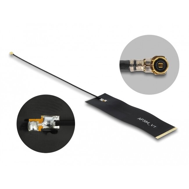 Delock LoRa Antenna 863 - 928 MHz I-PEX Inc., MHF® 4 plug 1.68 dBi 15 cm 1.13 FPC black self adhesive