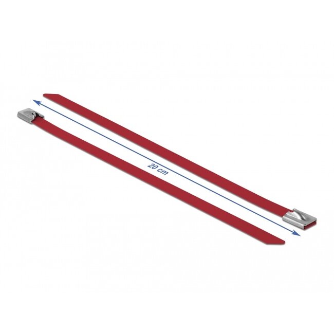 Delock Stainless Steel Cable Ties L 200 x W 7.9 mm red 10 pieces