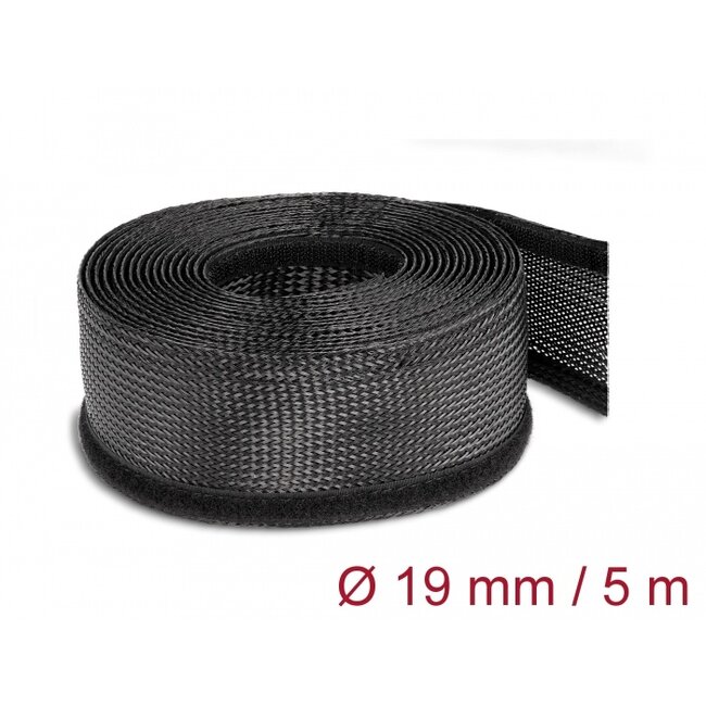 Delock Braided Sleeving with Hook-and-Loop Fastener 5 m x 19 mm black