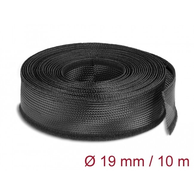 Delock Braided Sleeving with Hook-and-Loop Fastener 10 m x 19 mm black