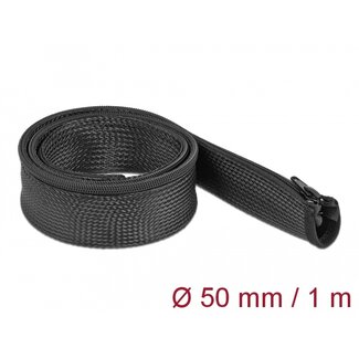 DeLOCK Delock Braided Sleeve with zip fastener heat-resistant 1 m x 50 mm black