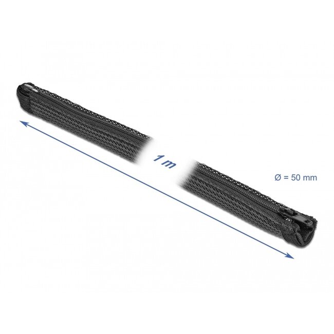 Delock Braided Sleeve with zip fastener heat-resistant 1 m x 50 mm black