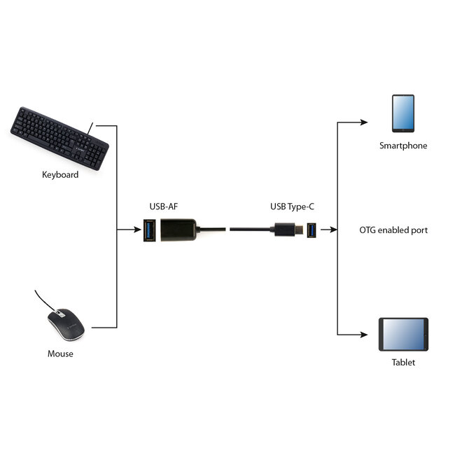 USB 2.0 naar USB-C adapter kabel (CM/AF) 0.20 meter