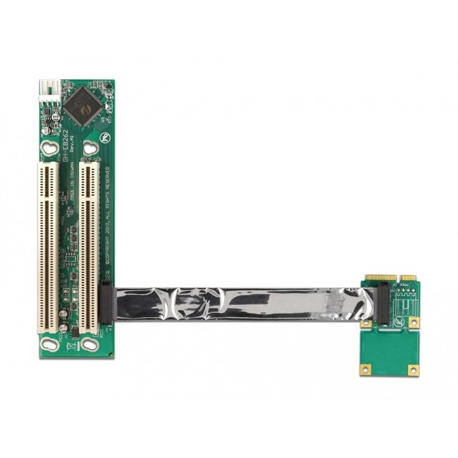 Delock Riser Card Mini PCI Express > 2 x PCI with flexible cable 13 cm left insertion